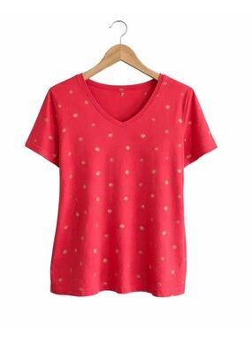 Talbots Deep Coral VNeck Short Sleeves Tee